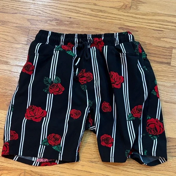 Floral Striped Kids Shorts in Black and Red - Picture 1 of 3